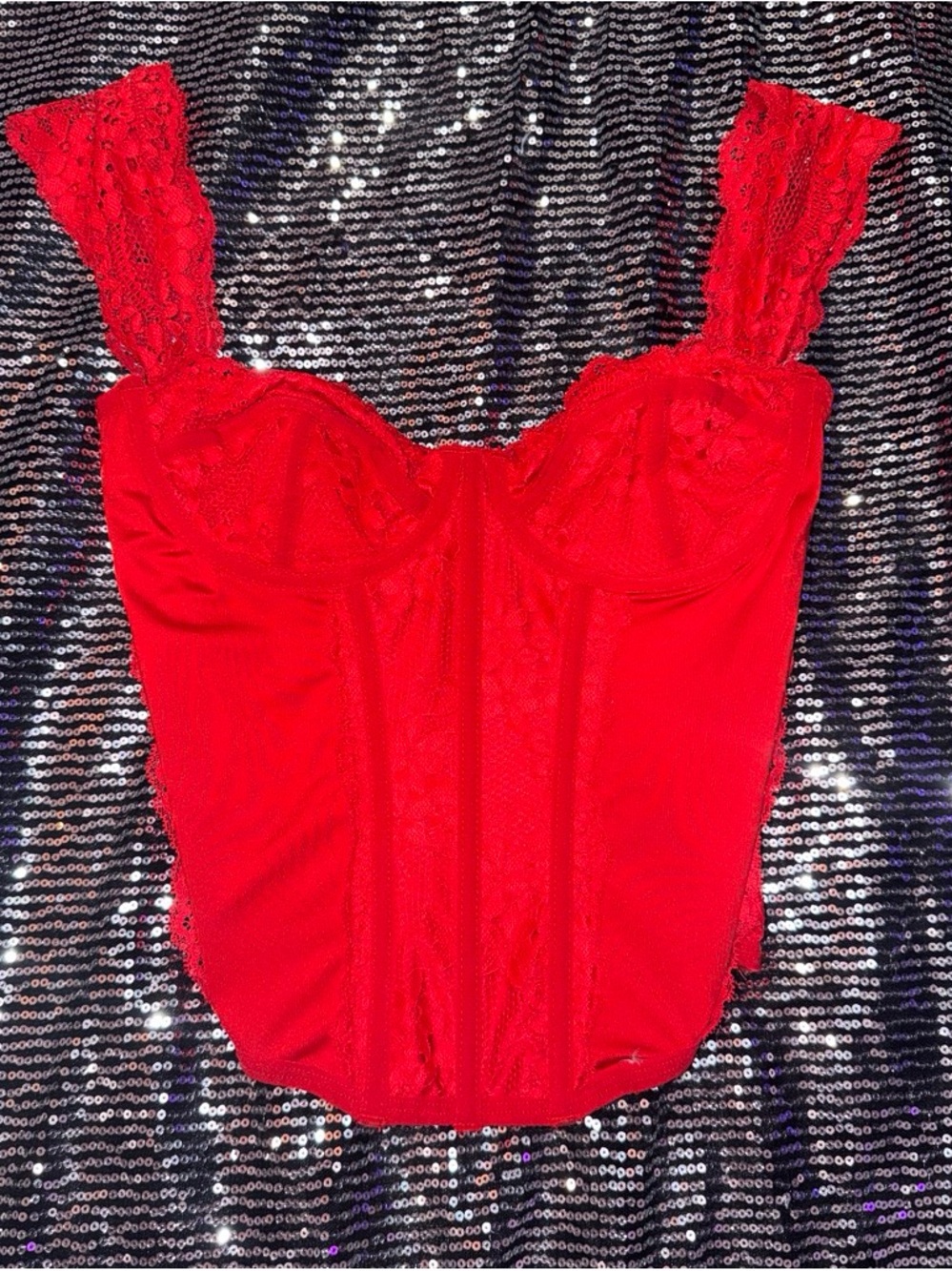 Forever 21 Red Lace-Trim Corset Bodysuit